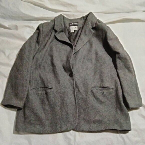 Sag Harbor Womens Gray Wool Blend Long Sleeve Button Up Blazer Jacket Size 20W - Picture 1 of 5